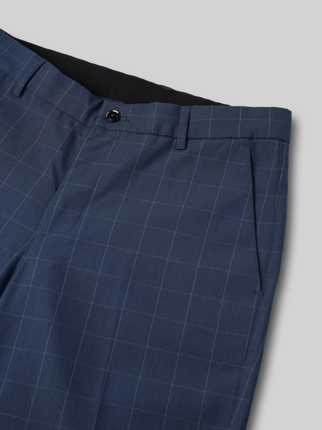 2 Way Stretch Checked Formal Trousers in Stone Blue - Slim Fit