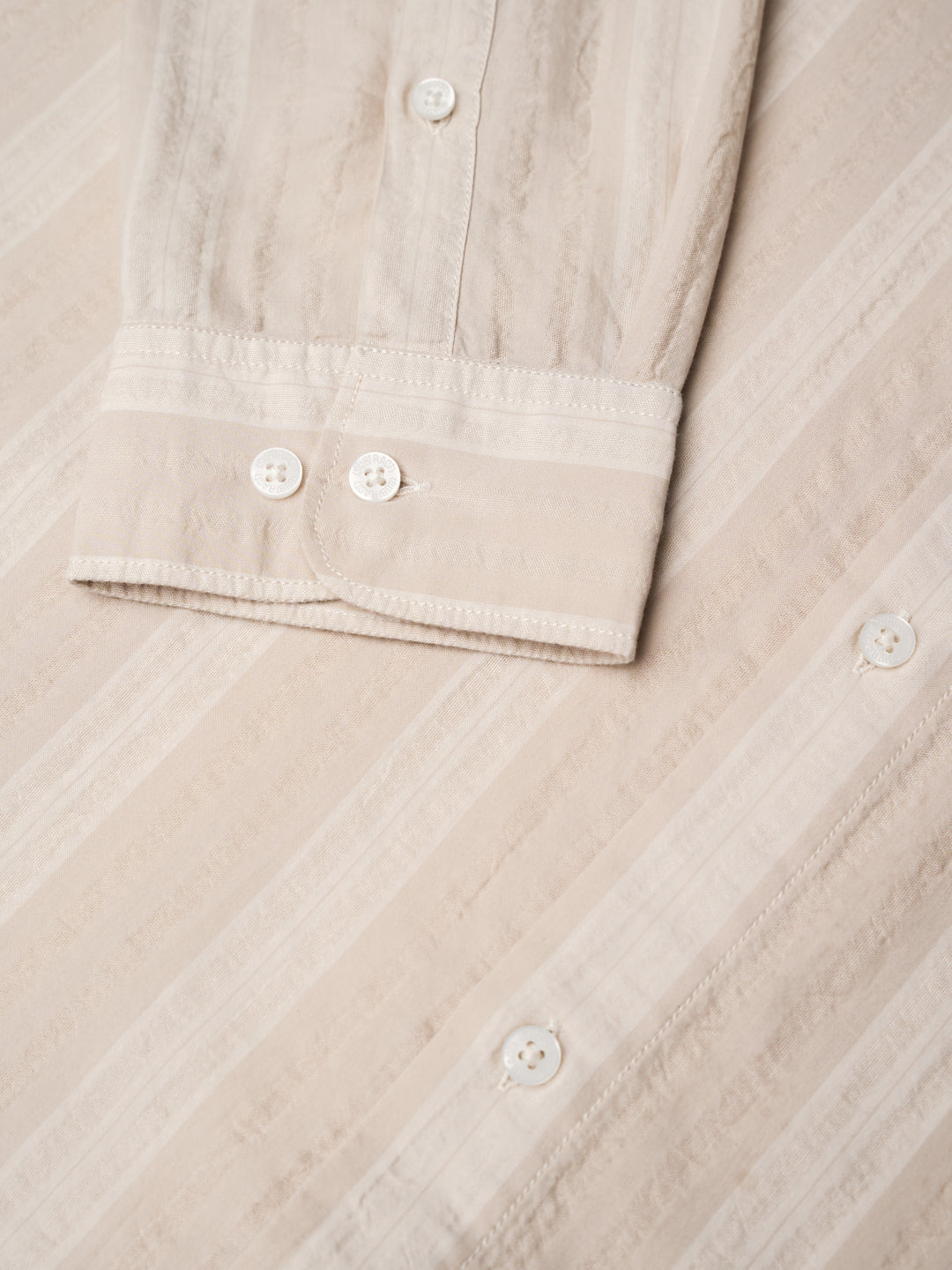 Cotton Striped Casual Shirt with Mandarin Collar in Cream  - Comfort Fit