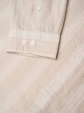 Cotton Striped Casual Shirt with Mandarin Collar in Cream  - Comfort Fit