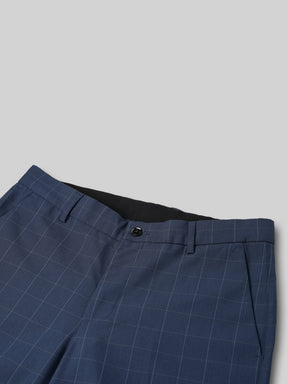 2 Way Stretch Checked Formal Trousers in Stone Blue - Slim Fit