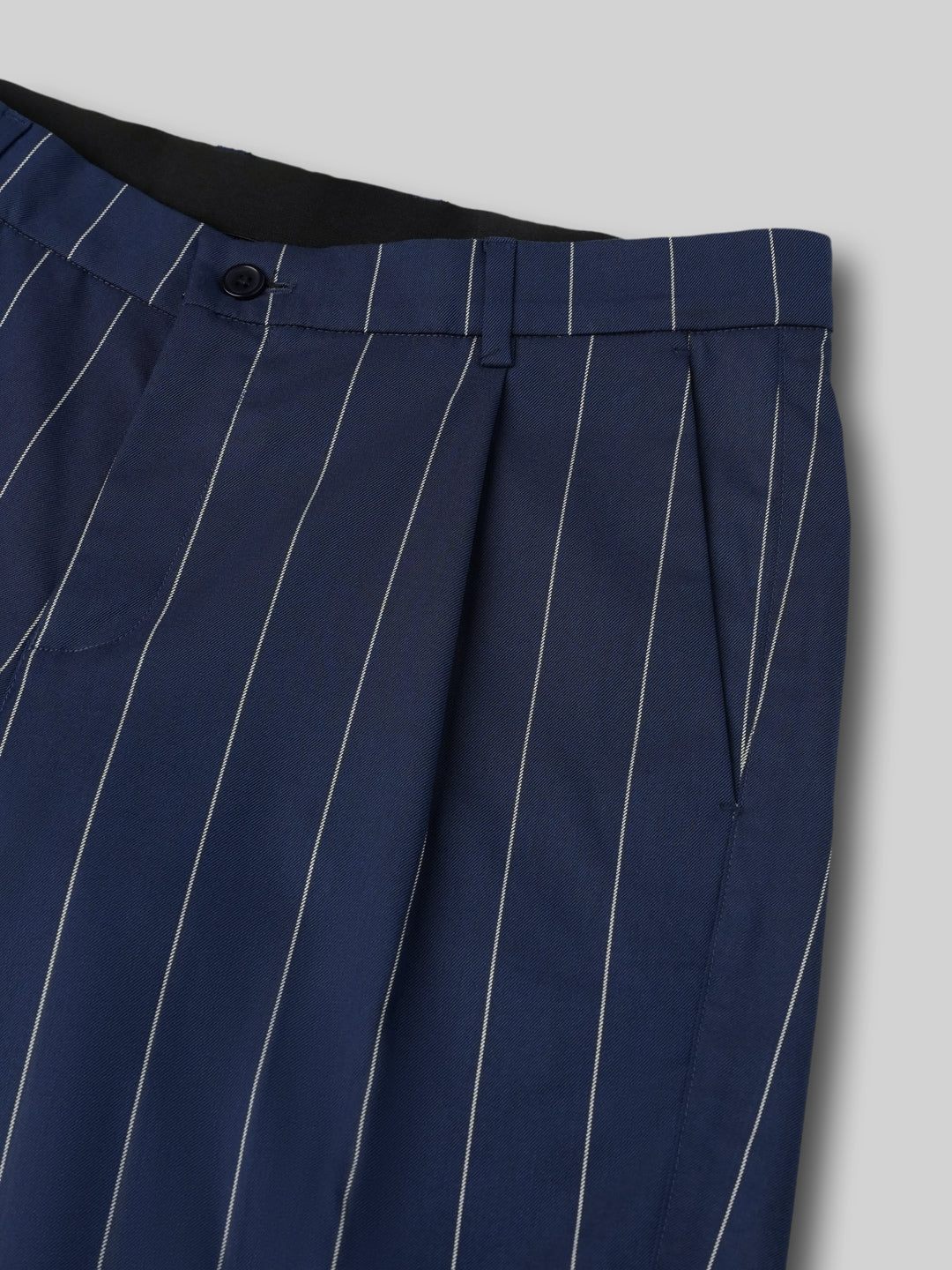 2 Way Stretch Striped Formal Trousers in Denim Blue - Regular Fit