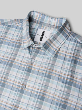 Cotton Checked Casual Shirt in Powder Blue - Comfort Fit