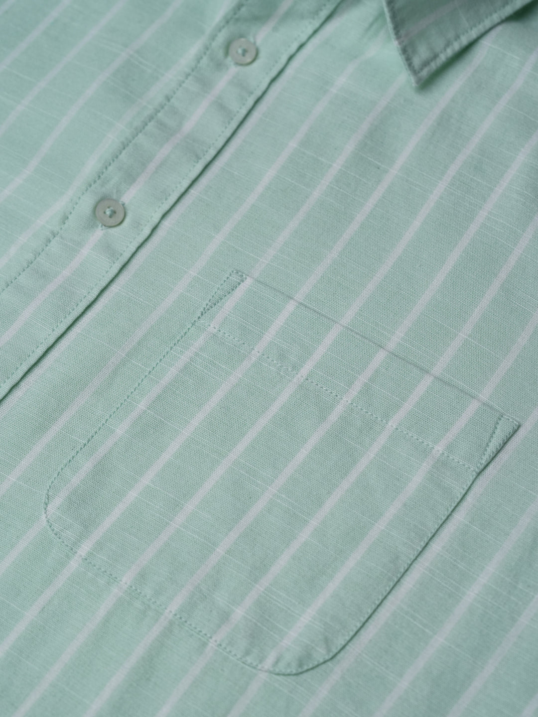 Cotton Linen Striped Casual Shirt in Ice Green - Comfort Fit