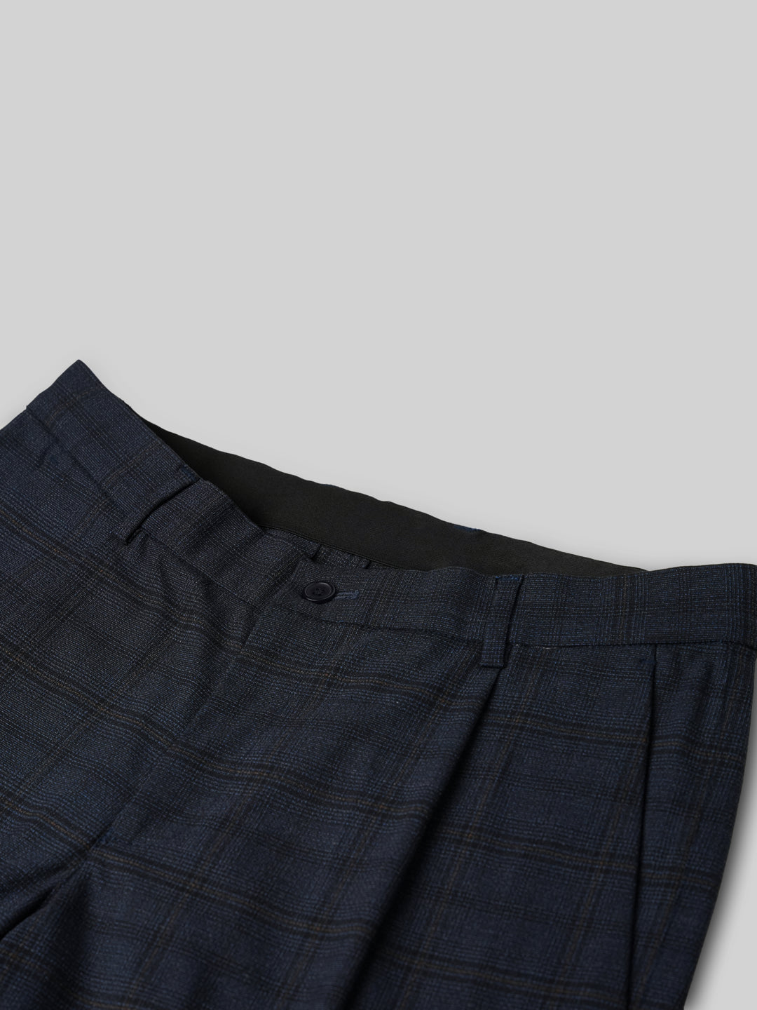 2 Way Stretch Checked Formal Trousers in Oxford Blue - Regular Fit