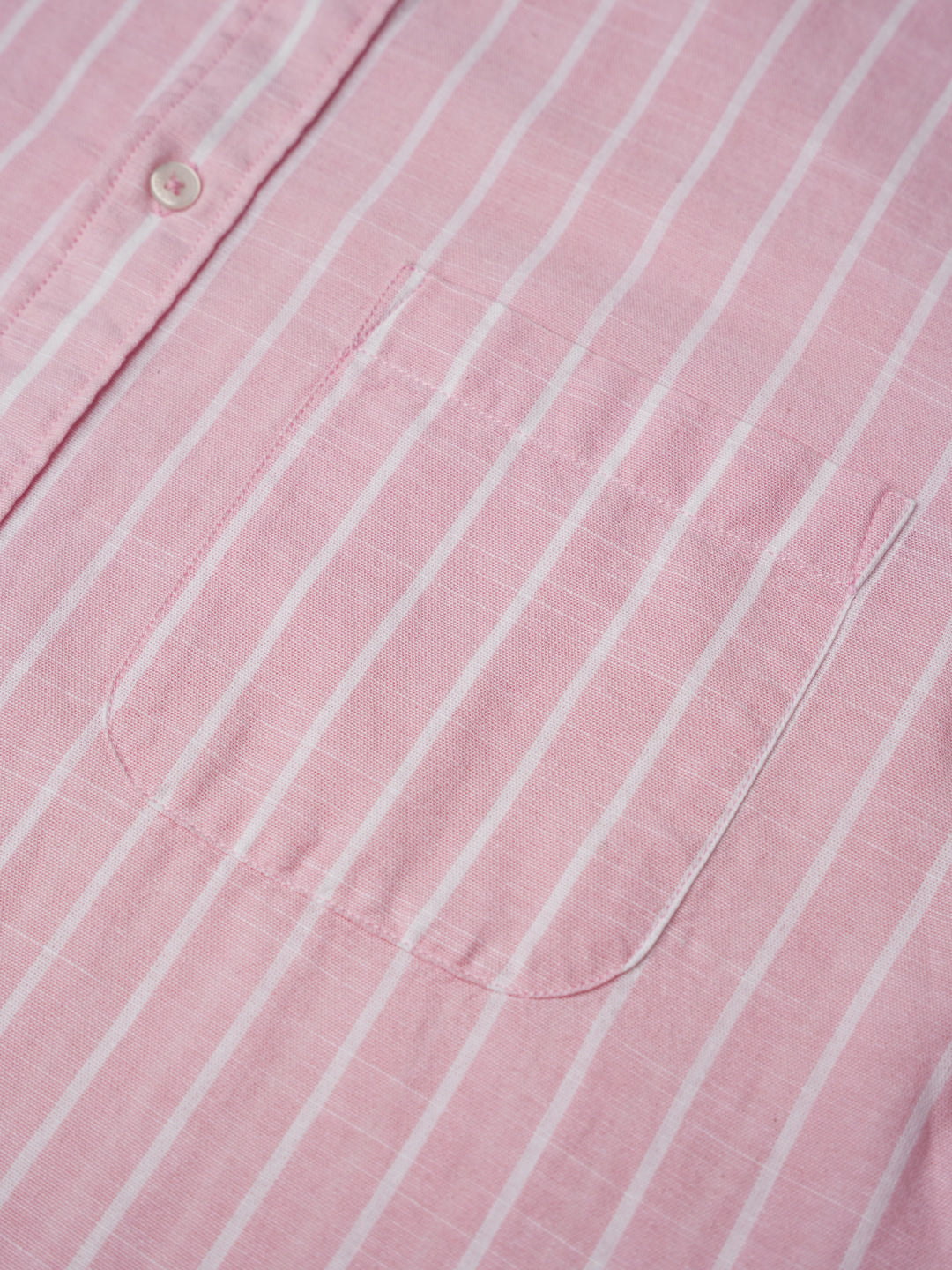 Cotton Linen Striped Casual Shirt in Light Pink - Comfort Fit