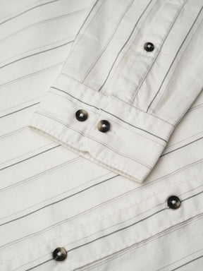 Cotton Striped Casual Shirt in White - Comfort Fit