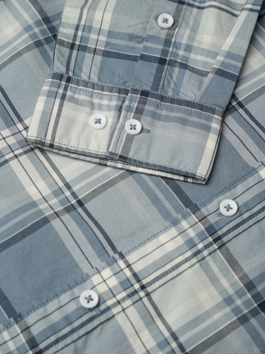 Cotton Checked Casual Shirt in Stone Blue - Comfort Fit