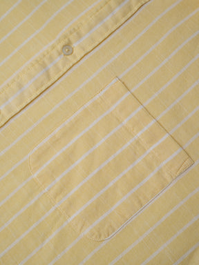 Cotton Linen Striped Casual Shirt in Lemonade - Comfort Fit