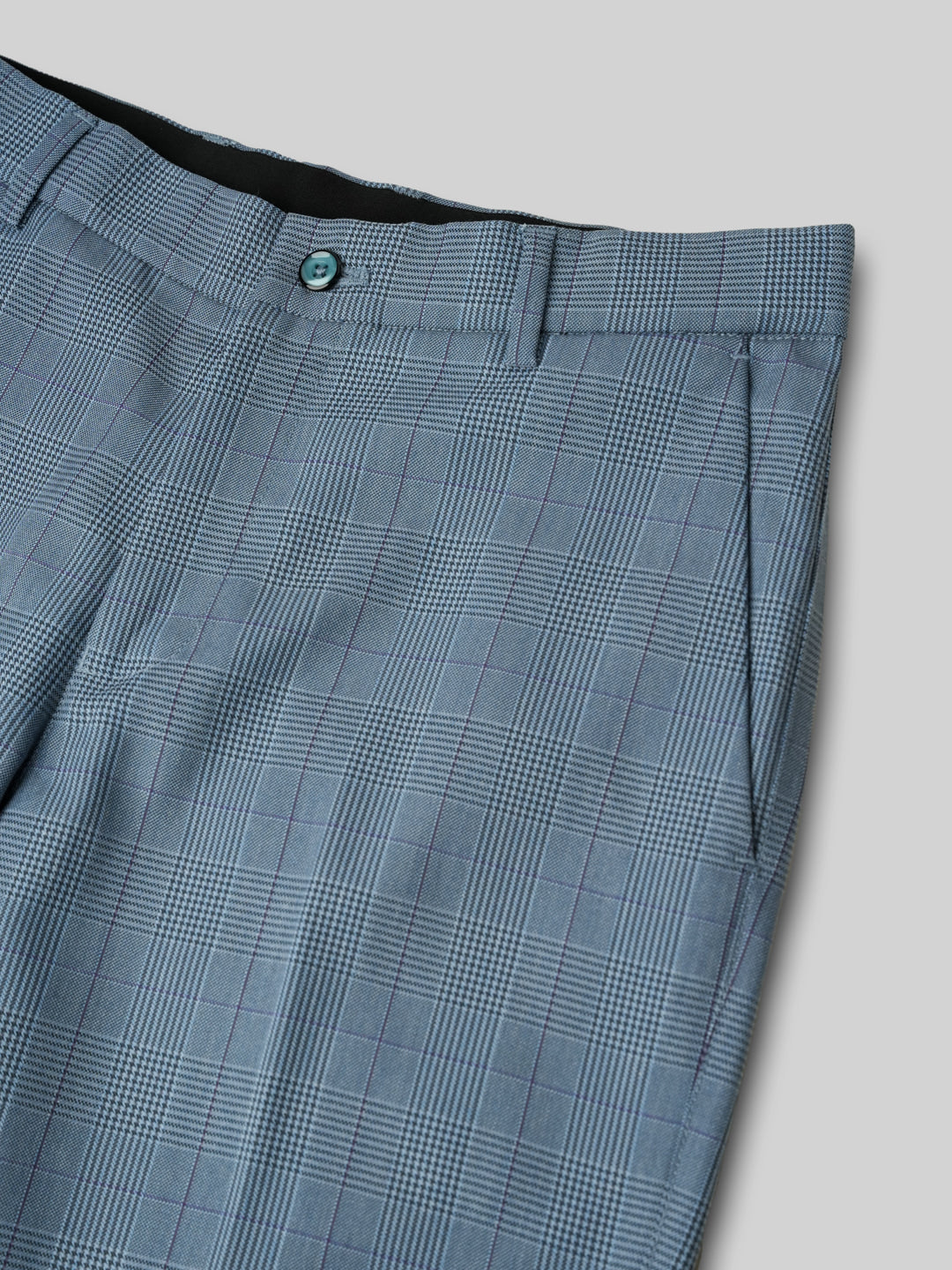 2 Way Stretch Checked Formal Trousers in Sky Blue - Slim Fit