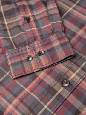 Cotton Checked Casual Shirt in Maroon - Comfort Fit