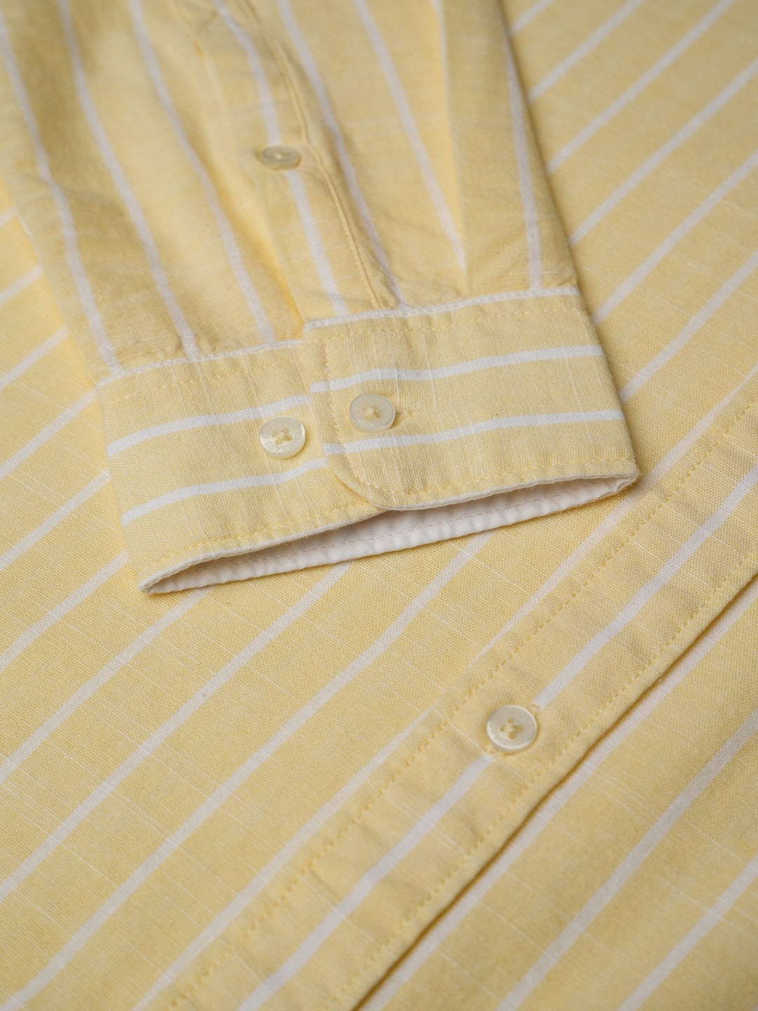 Cotton Linen Striped Casual Shirt in Lemonade - Comfort Fit