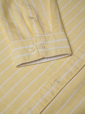 Cotton Linen Striped Casual Shirt in Lemonade - Comfort Fit