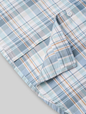 Cotton Checked Casual Shirt in Powder Blue - Comfort Fit