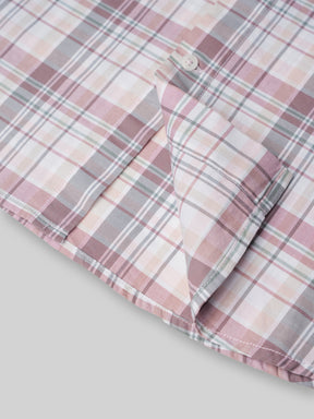 Cotton Checked Casual Shirt in Blush Pink - Comfort Fit