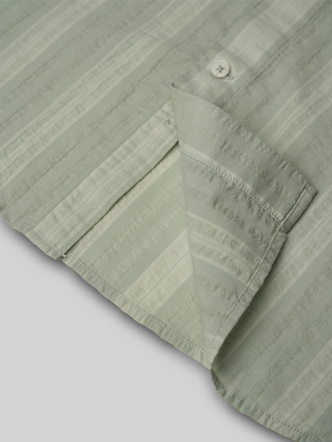 Cotton Striped Casual Shirt with Mandarin Collar in Mint Green  - Comfort Fit