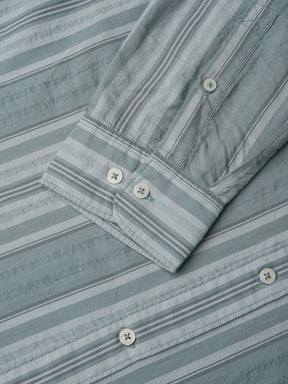 Cotton Striped Casual Shirt in Ash Blue - Comfort Fit