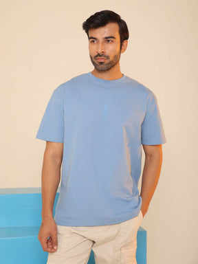 Oversized Round Neck T-Shirt in Frost Blue