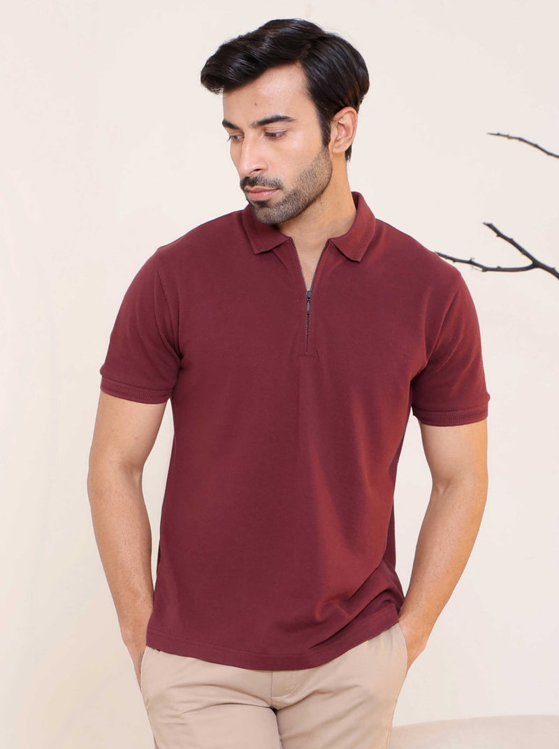 Half Zip Polo in Maroon