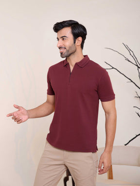 Half Zip Polo in Maroon