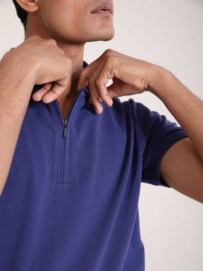 Half Zip Polo in Indigo Blue