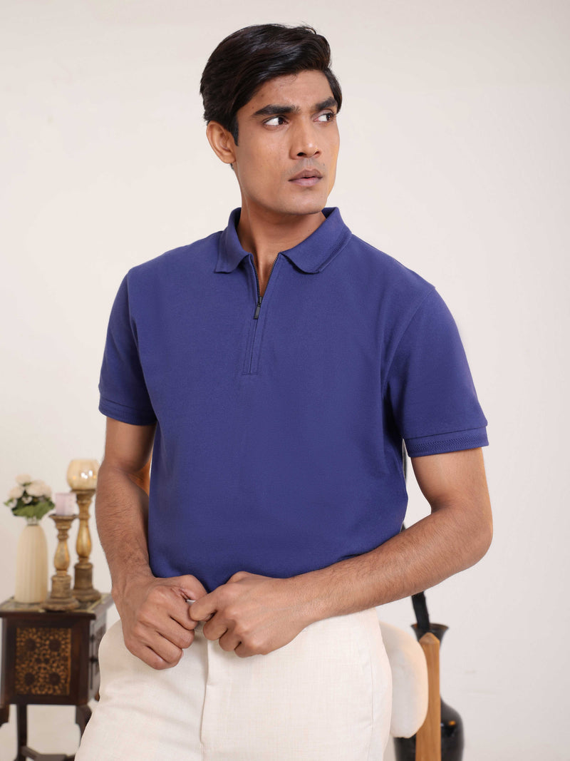 Half Zip Polo in Indigo Blue