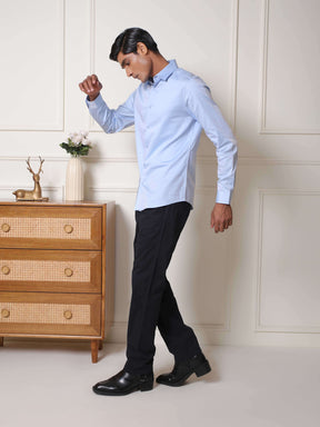 2 Way Stretch Satin Shirt in Sky Blue- Slim Fit