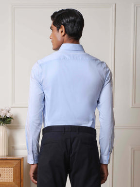 2 Way Stretch Satin Shirt in Sky Blue- Slim Fit