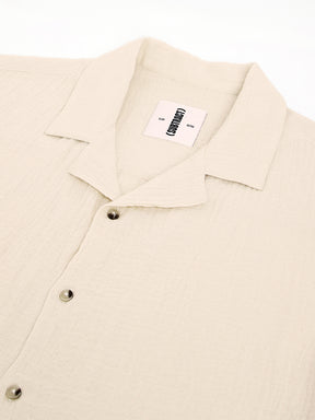 Cuban Collar Half Sleeve Casual Shirt in Beige - Comfort Fit