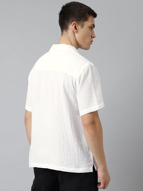 Cuban Collar Half Sleeve Casual Shirt in White - Comfort Fit