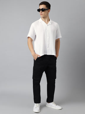 Cuban Collar Half Sleeve Casual Shirt in White - Comfort Fit