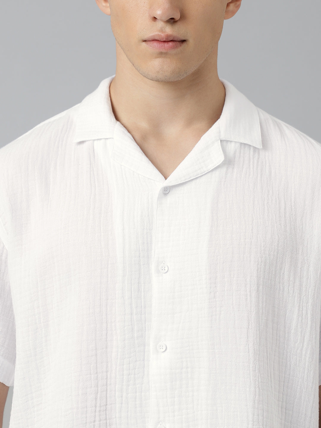 Cuban Collar Half Sleeve Casual Shirt in White - Comfort Fit