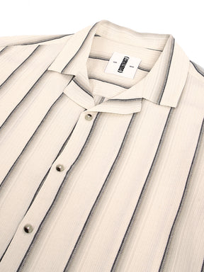 Cuban Collar Half Sleeve Striped Shirt in Beige/Black - Comfort Fit