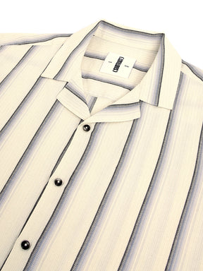 Cuban Collar Half Sleeve Striped Shirt in Beige/Blue - Comfort Fit