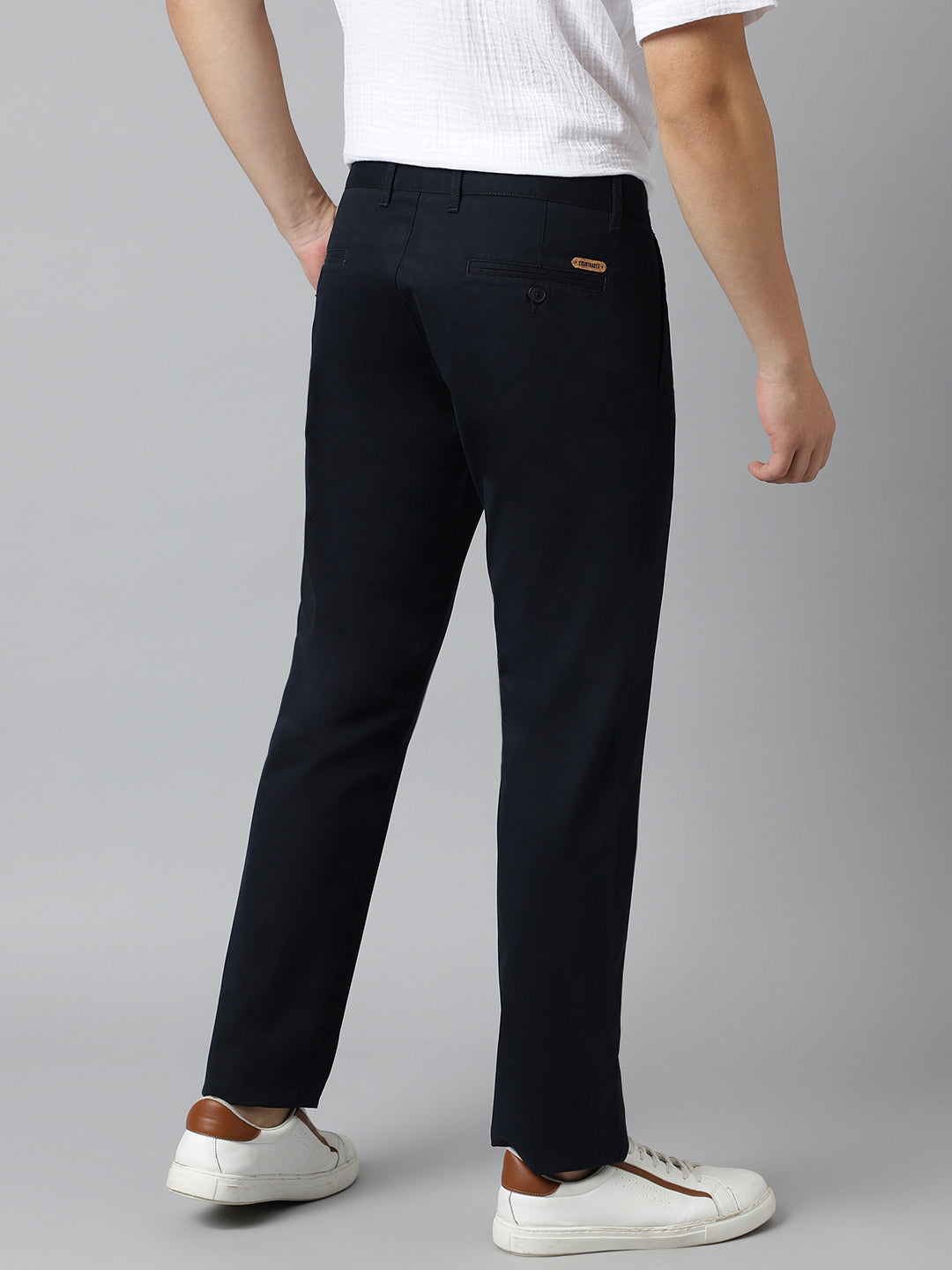 2 Way Stretch Pleated Chinos in Navy Blue- Comfort Fit