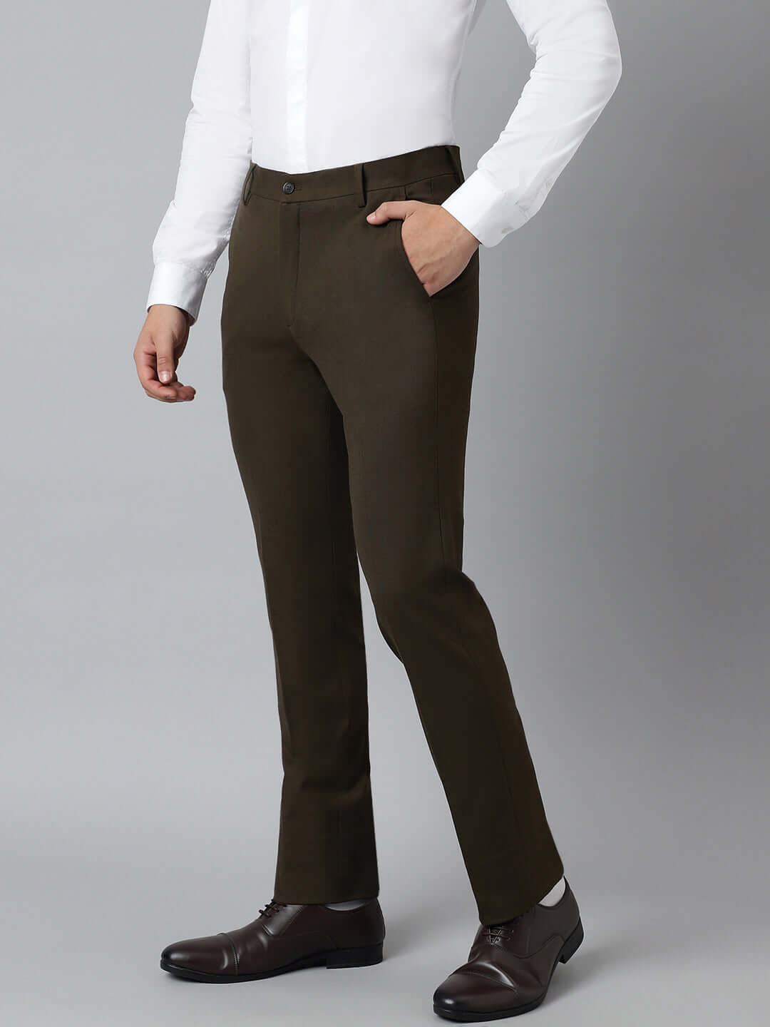 Flex Waist 4-Way Stretch Formal Trousers in Jade Olive- Slim Fit