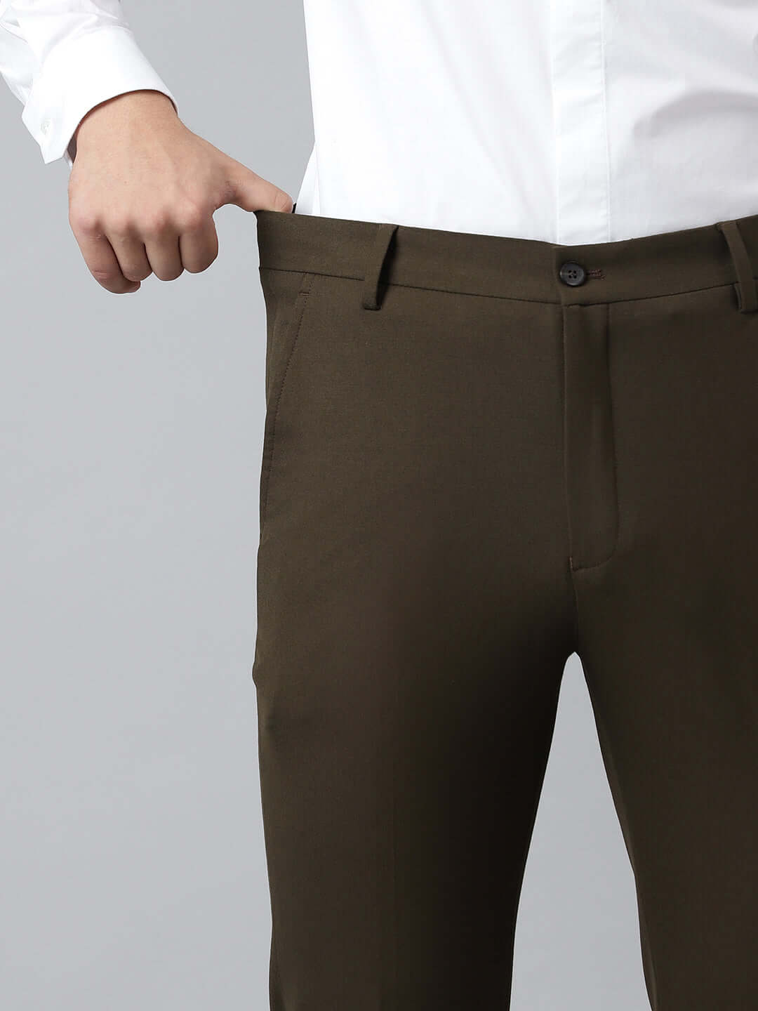 Flex Waist 4-Way Stretch Formal Trousers in Jade Olive- Slim Fit