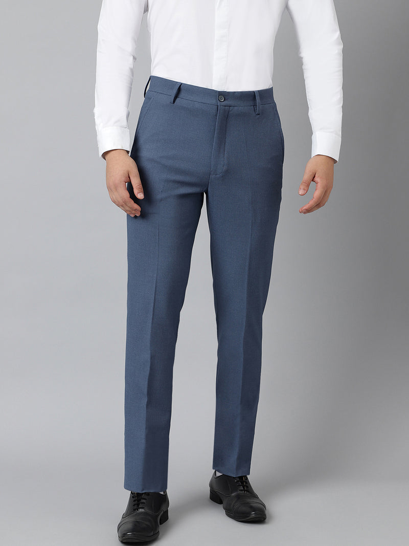 Flex Waist 4-Way Stretch Formal Trousers in Steel Blue - Slim Fit