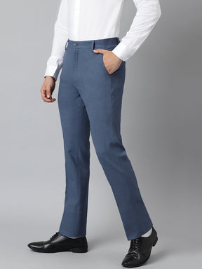 Flex Waist 4-Way Stretch Formal Trousers in Steel Blue - Slim Fit