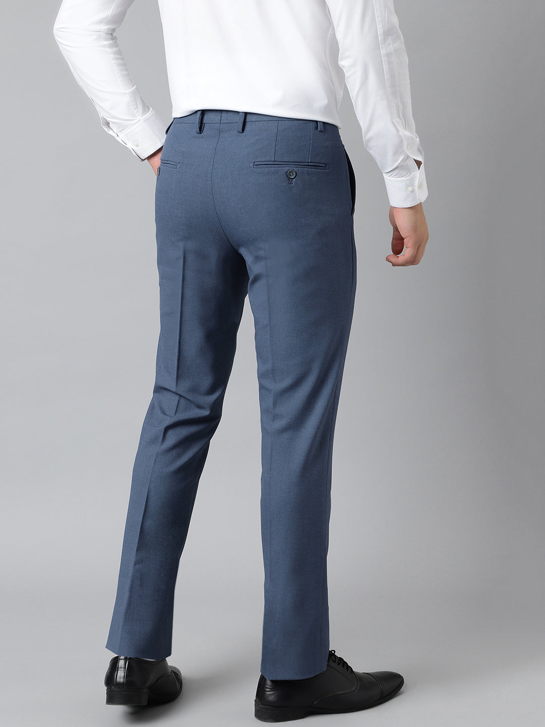 Flex Waist 4-Way Stretch Formal Trousers in Steel Blue - Slim Fit