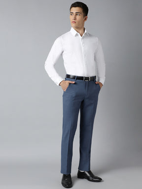 Flex Waist 4-Way Stretch Formal Trousers in Steel Blue - Slim Fit