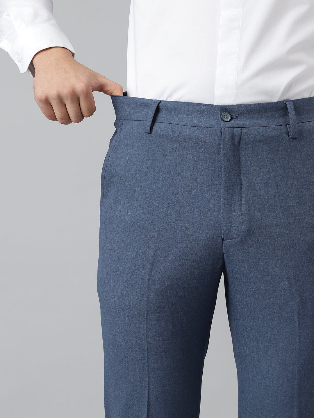 Flex Waist 4-Way Stretch Formal Trousers in Steel Blue - Slim Fit