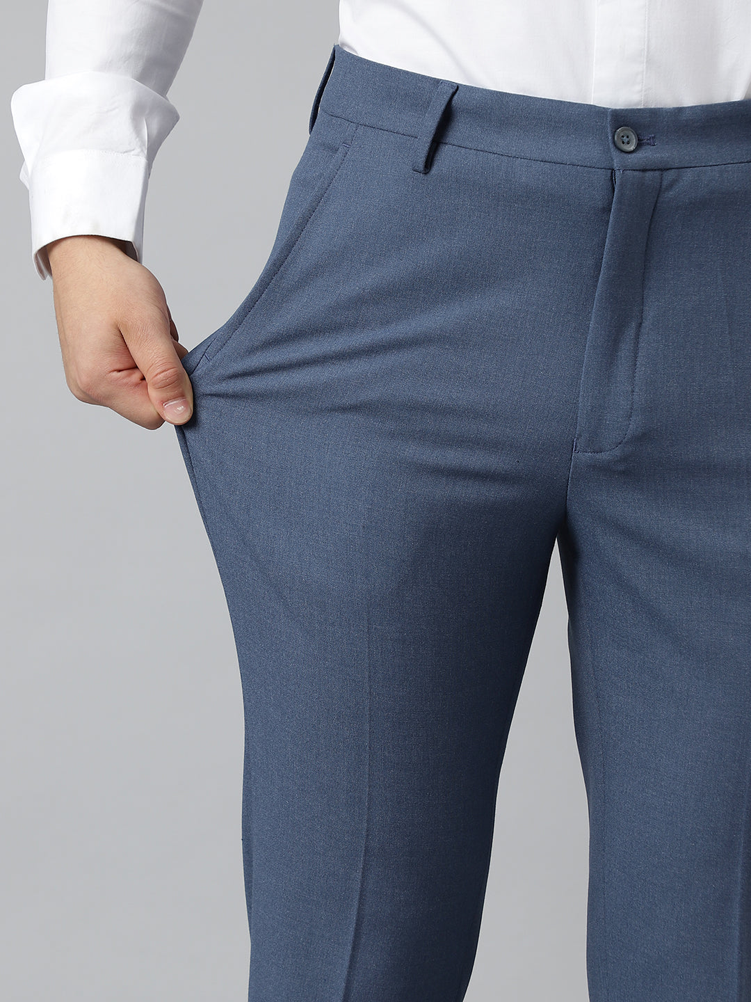 Flex Waist 4-Way Stretch Formal Trousers in Steel Blue - Slim Fit