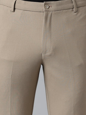 Flex Waist 4-Way Stretch Formal Trousers in Beige - Slim Fit