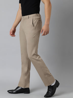 Flex Waist 4-Way Stretch Formal Trousers in Beige - Slim Fit