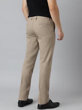 Flex Waist 4-Way Stretch Formal Trousers in Beige - Slim Fit