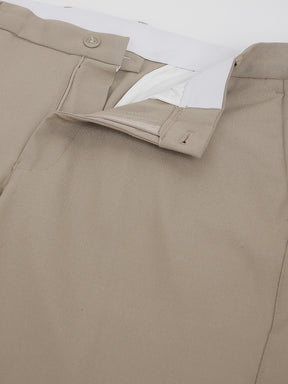 Flex Waist 4-Way Stretch Formal Trousers in Beige - Slim Fit