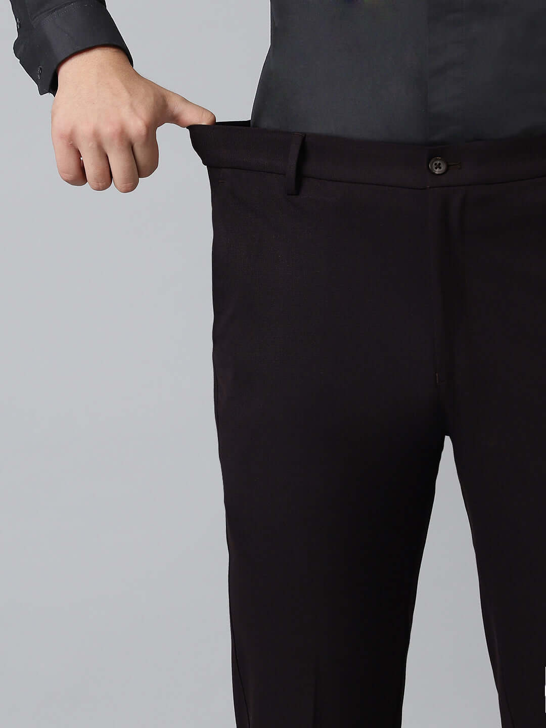 Flex Waist 4-Way Stretch Formal Trousers in Dark Wine- Slim Fit