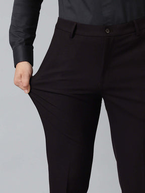 Flex Waist 4-Way Stretch Formal Trousers in Dark Wine- Slim Fit