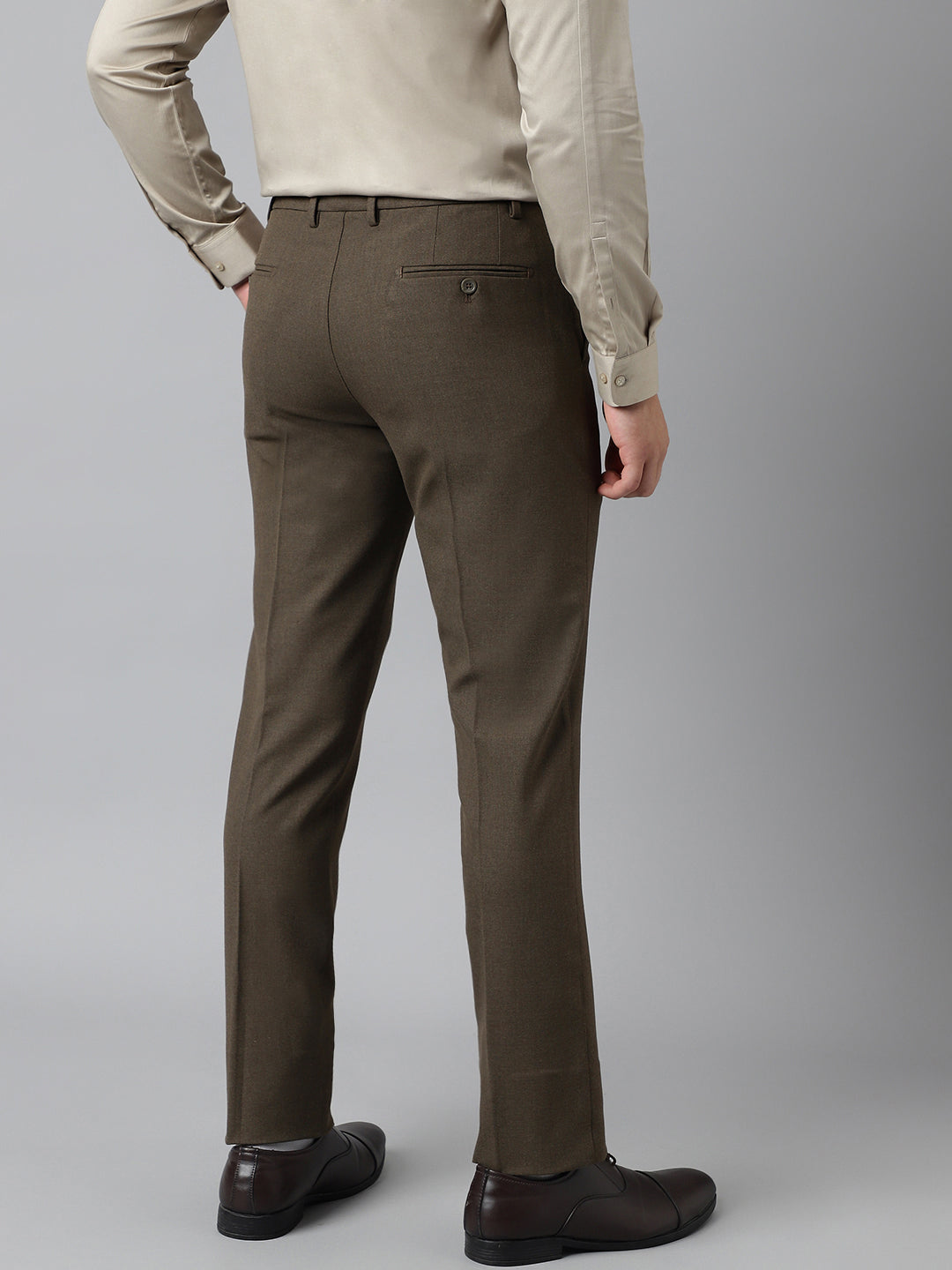 Flex Waist 4-Way Stretch Formal Trousers in Oak Brown - Slim Fit