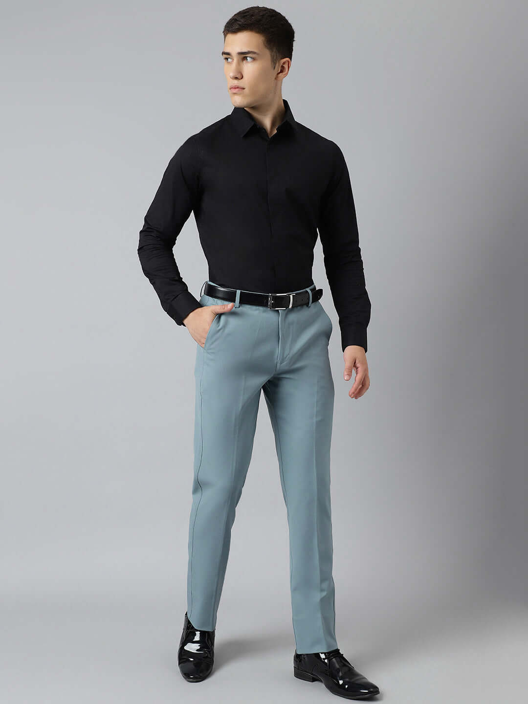 Flex Waist 4-Way Stretch Formal Trousers in Powder Blue- Slim Fit